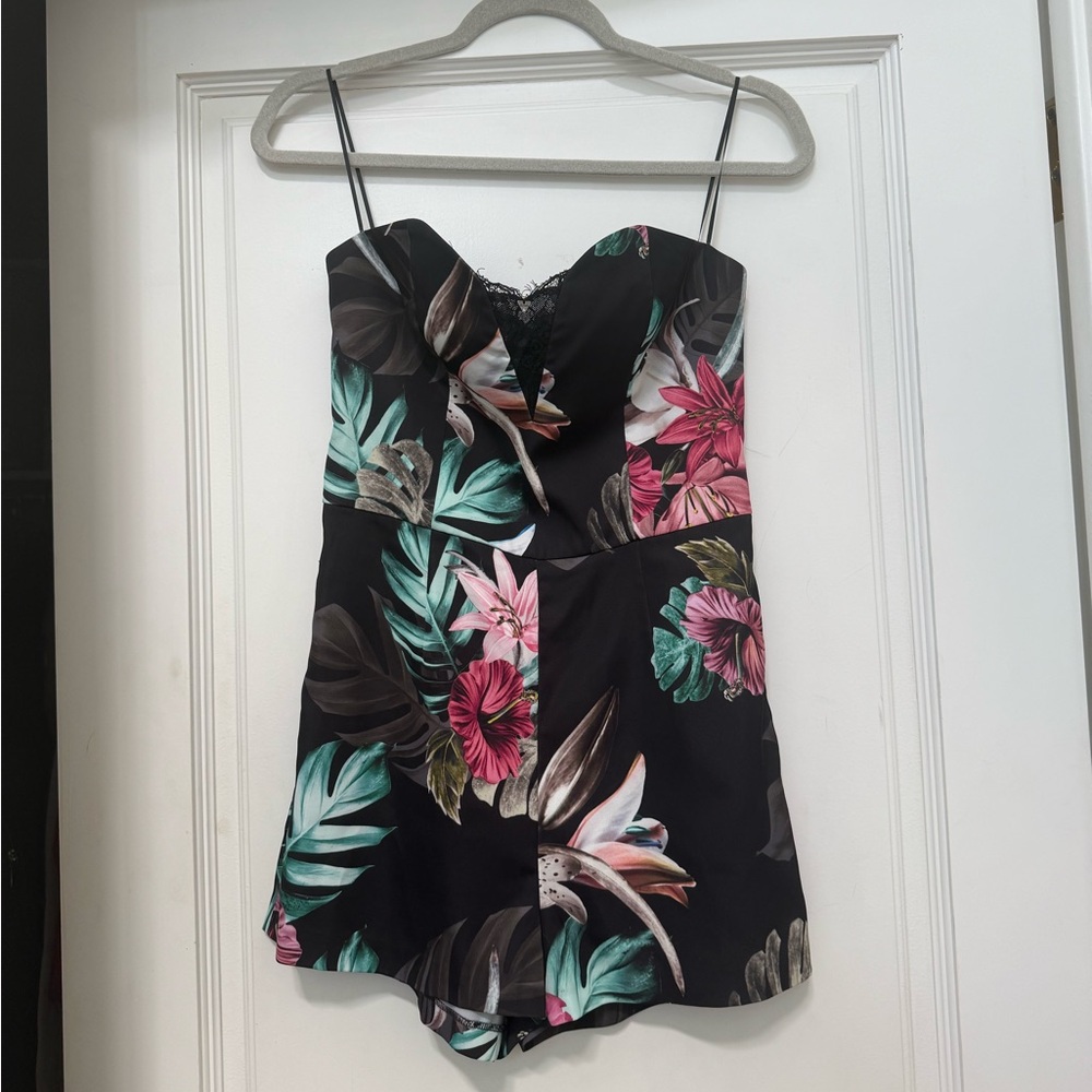 Guess Floral Black Romper with Spaghetti Straps